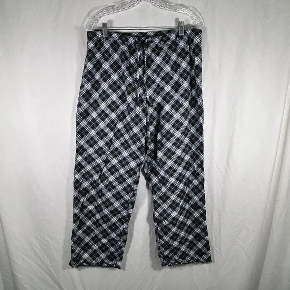 LL Bean Sweatpants Womens Large Green White Plaid Pull On Drawstring 100% Cotton - Picture 1 of 8